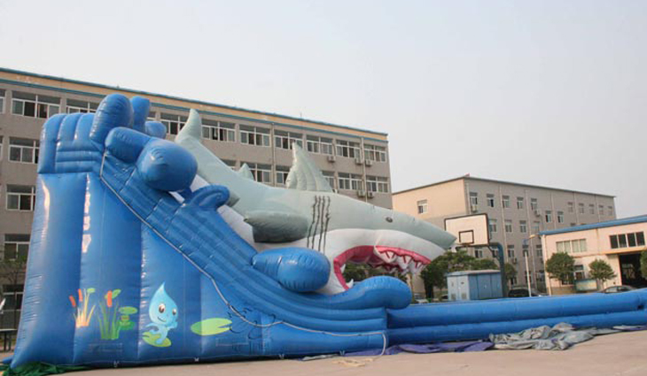 鯊魚水滑梯兒童嬉水趣味滑梯造型結(jié)構(gòu)水樂園充氣滑梯
