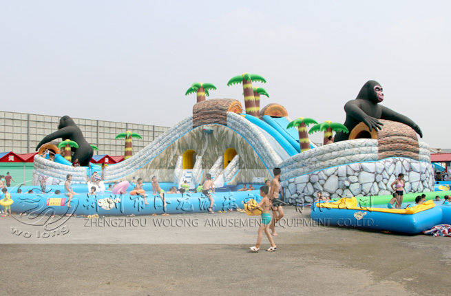 叢林探險大猩猩主題樂園大型充氣水滑梯夏季水樂園主打產(chǎn)品